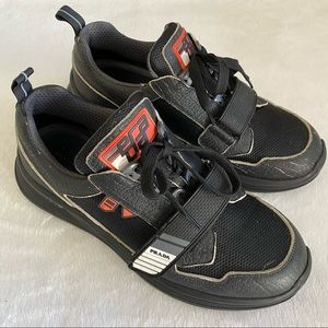 Prada Leather Orange Mechano Sneakers